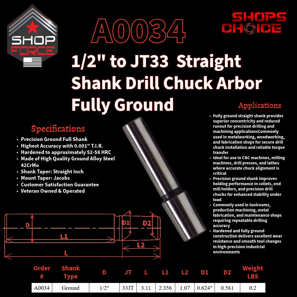 A0034 Straight Shank Drill Chuck Arbor Ground Shank image 2