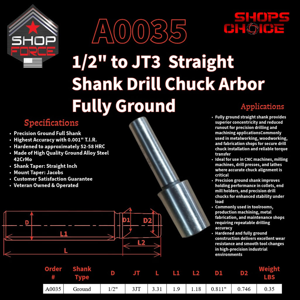A0035 Straight Shank Drill Chuck Arbor Ground Shank image 2