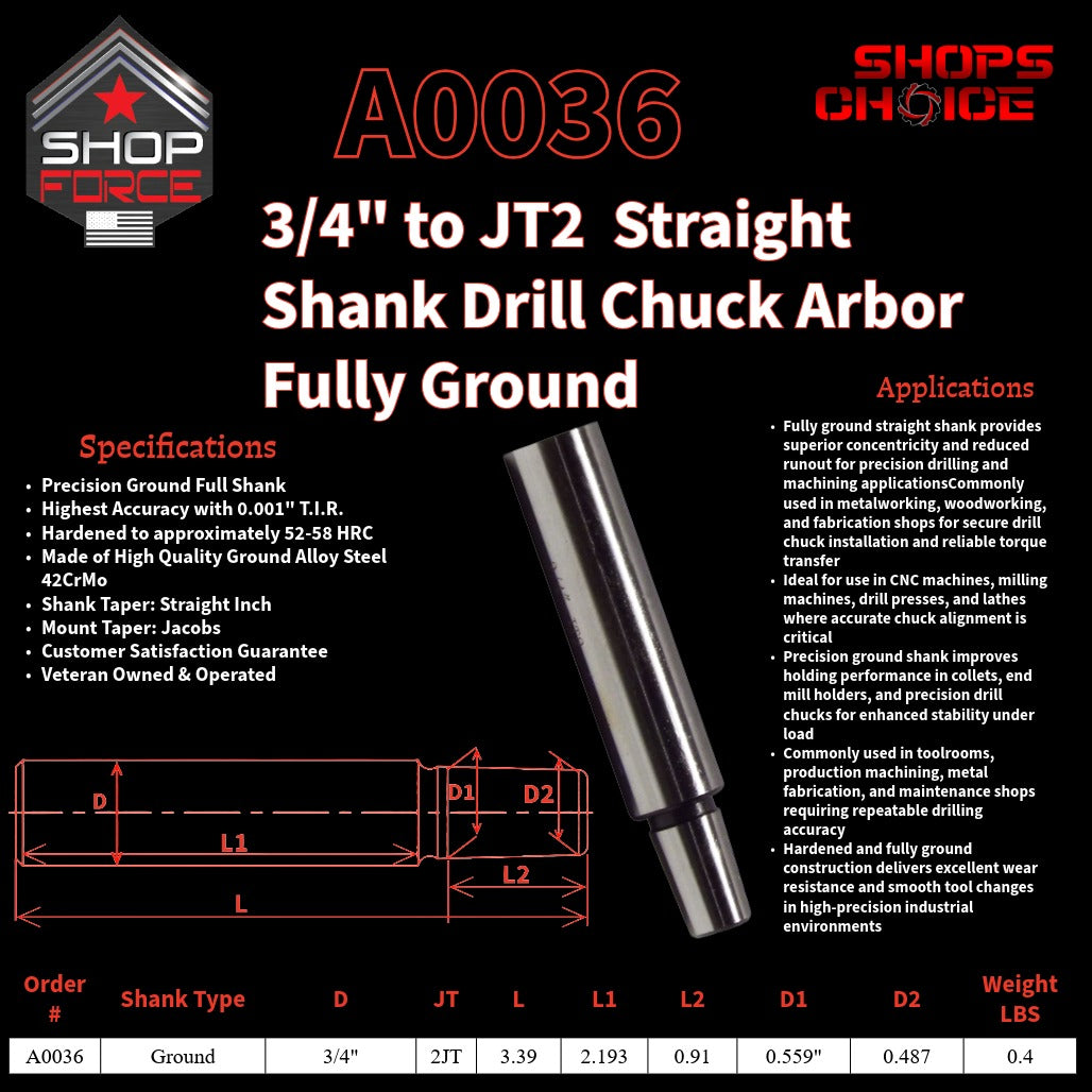 A0036 Straight Shank Drill Chuck Arbor Ground Shank image 2