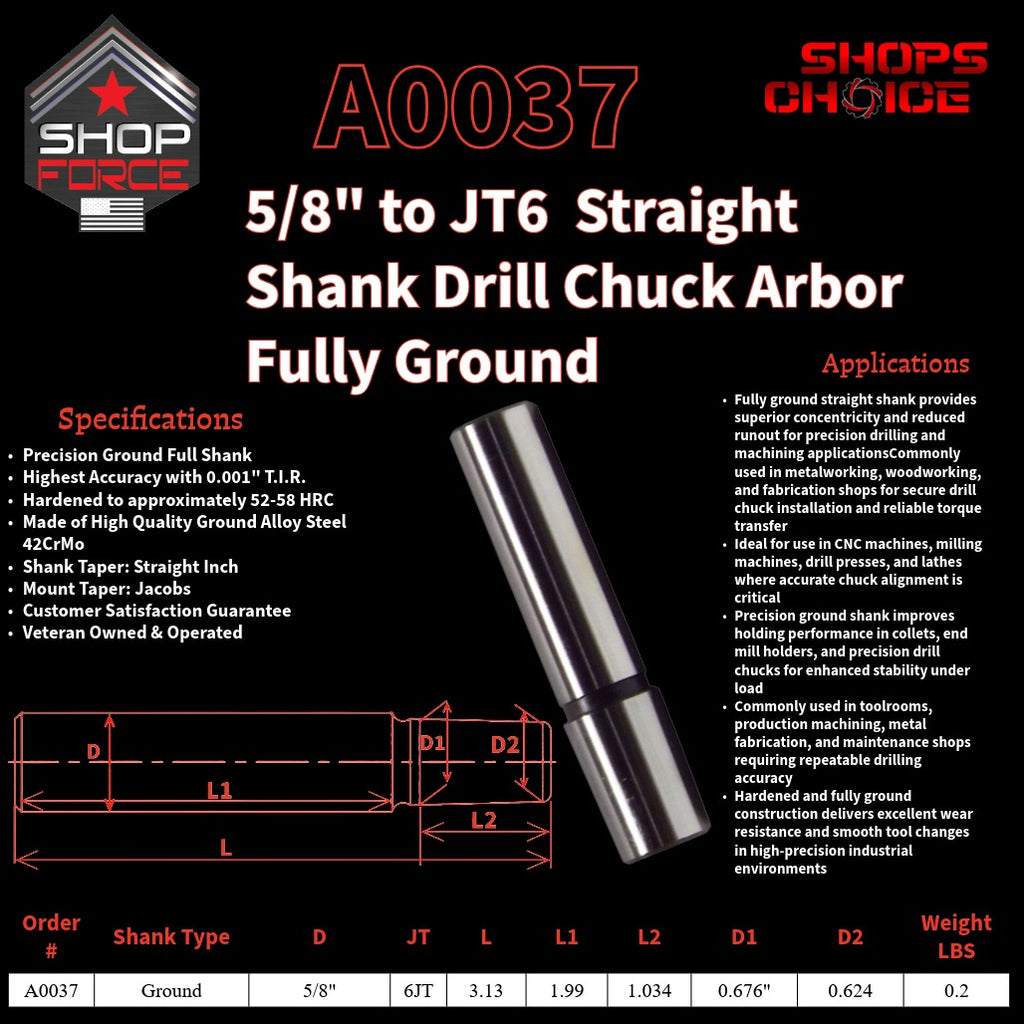 A0037 Straight Shank Drill Chuck Arbor Ground Shank image 2