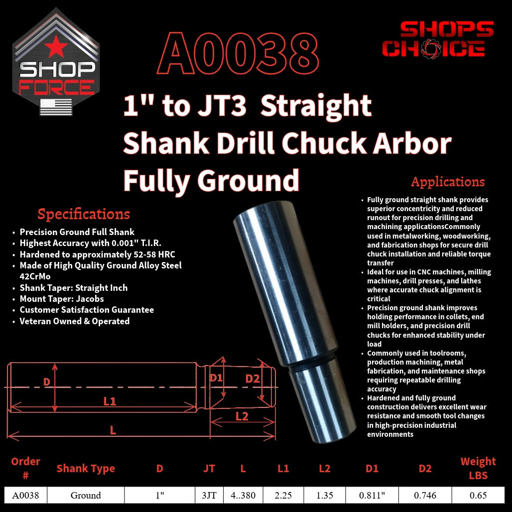 A0038 Straight Shank Drill Chuck Arbor Ground Shank image 2