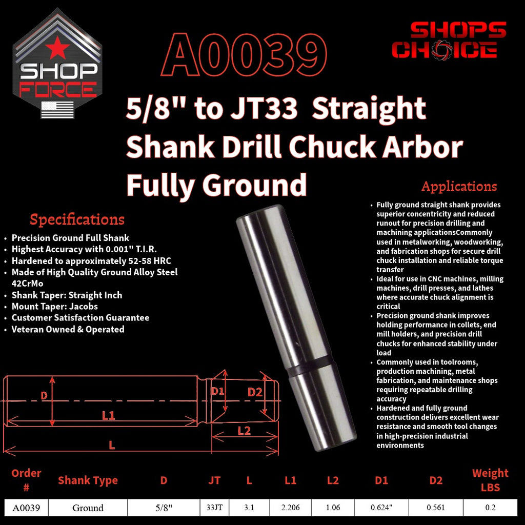 A0039 Straight Shank Drill Chuck Arbor Ground Shank image 2