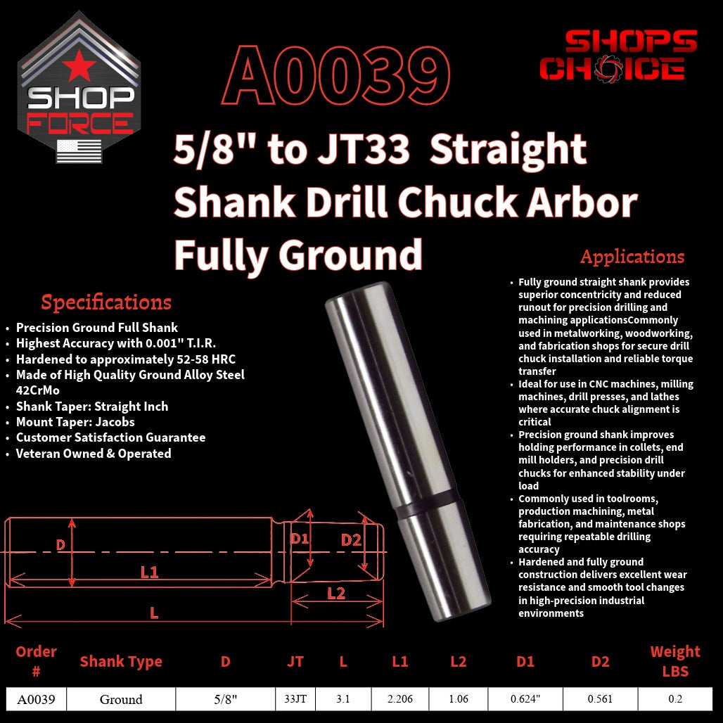 A0039 Straight Shank Drill Chuck Arbor Ground Shank image 2