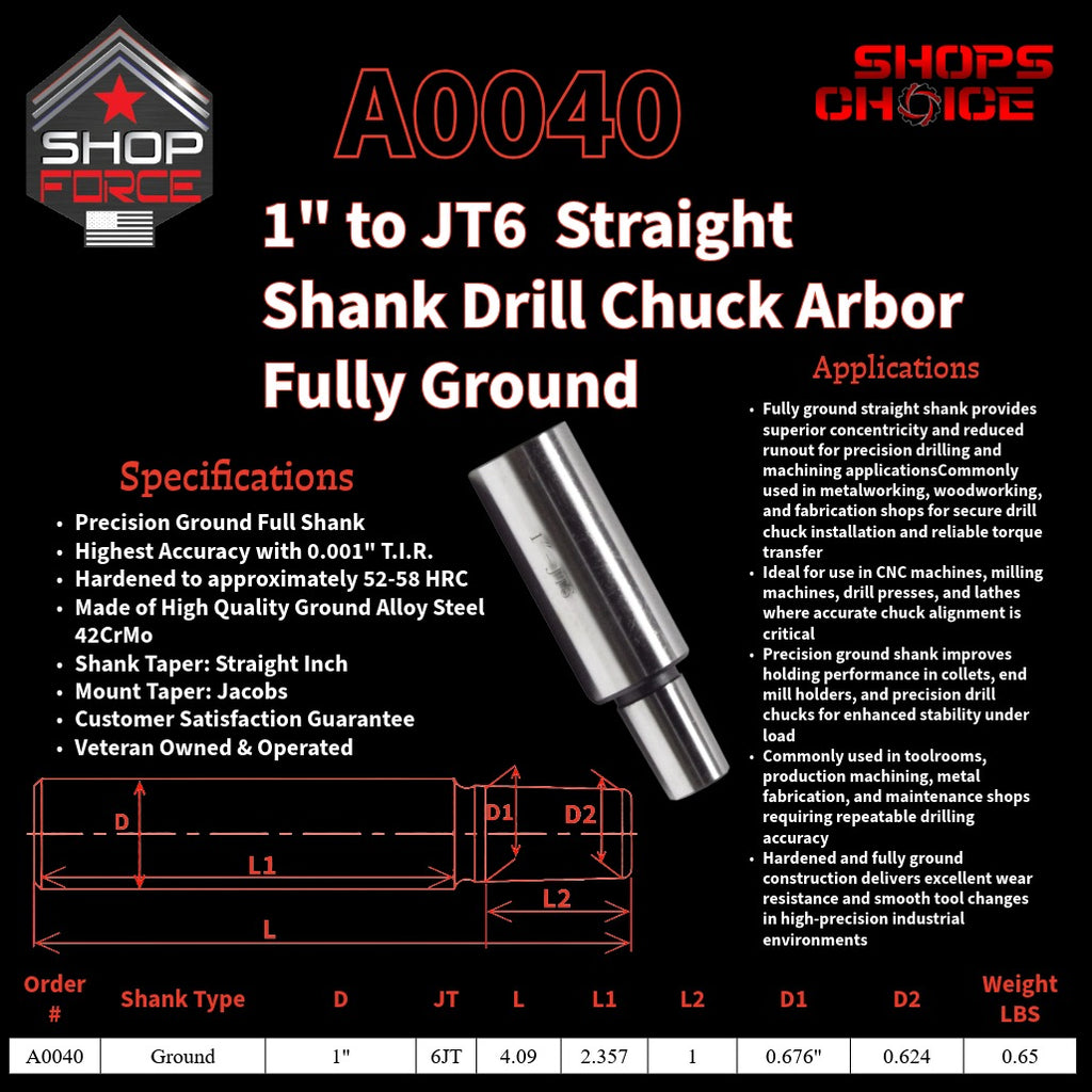 A0040 Straight Shank Drill Chuck Arbor Ground Shank image 2