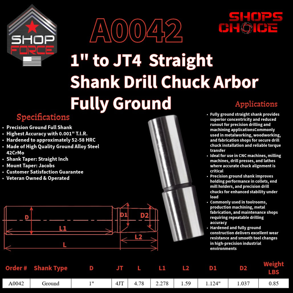 A0042 Straight Shank Drill Chuck Arbor Ground Shank image 2