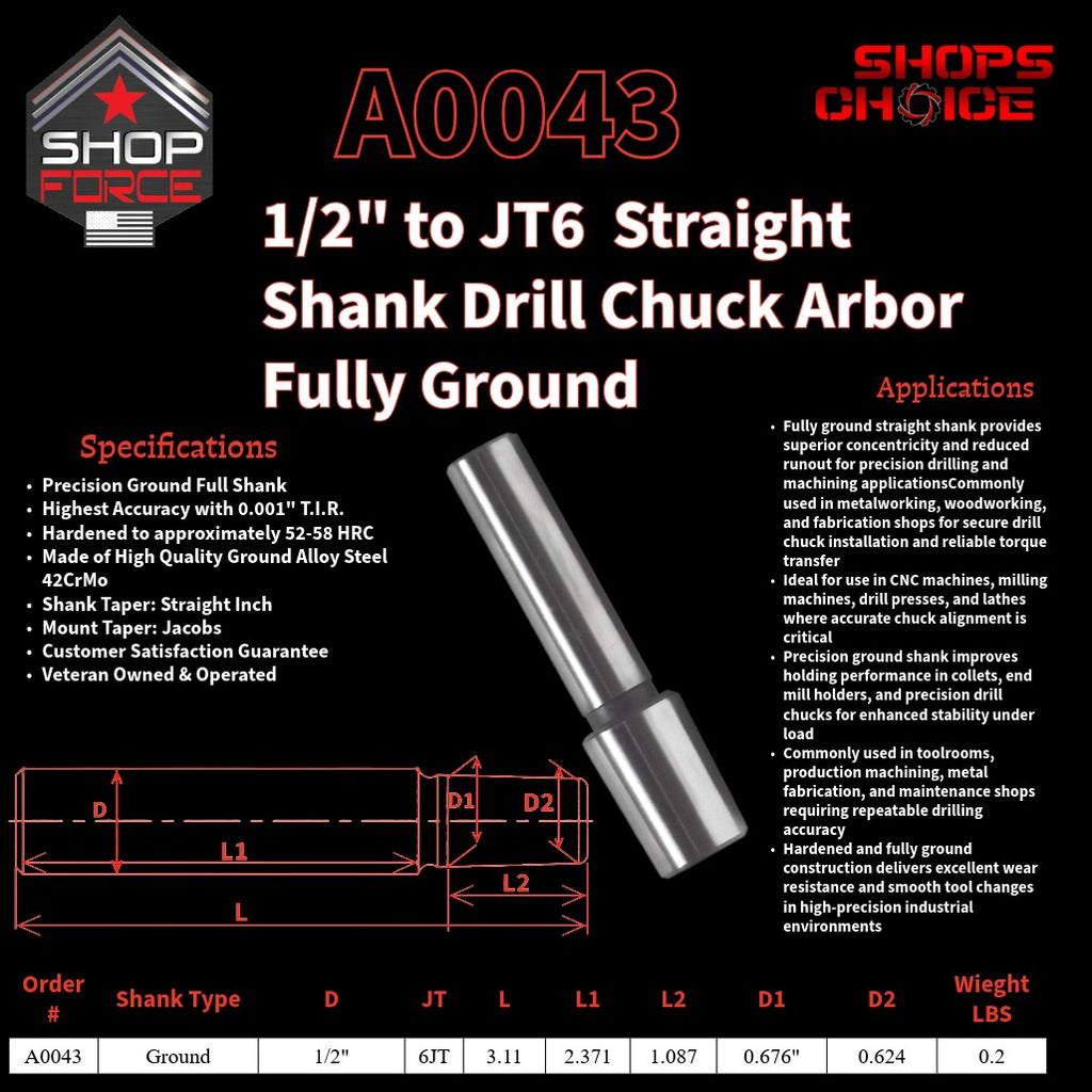A0043 Straight Shank Drill Chuck Arbor Ground Shank image 2
