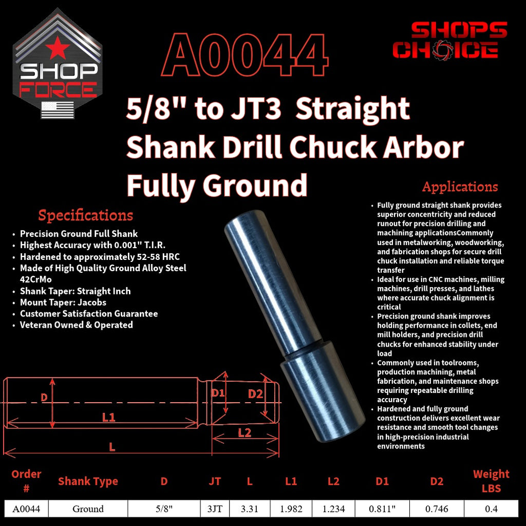 A0044 Straight Shank Drill Chuck Arbor Ground Shank image 2
