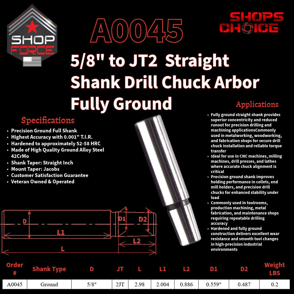 A0045 Straight Shank Drill Chuck Arbor Ground Shank image 2