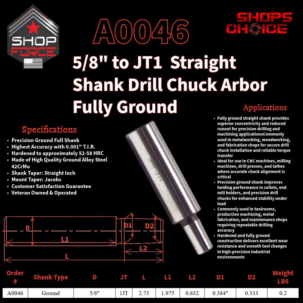 A0046 Straight Shank Drill Chuck Arbor Ground Shank image 2