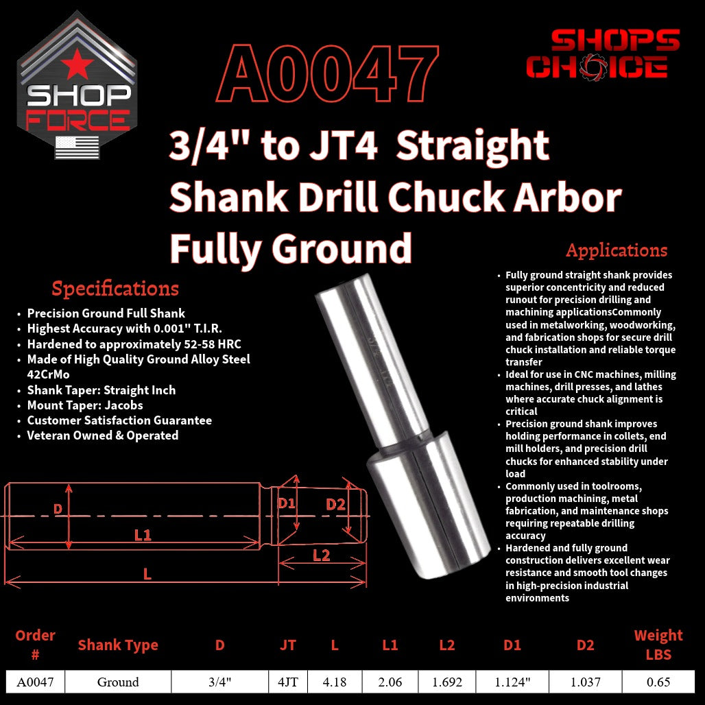 A0047 Straight Shank Drill Chuck Arbor Ground Shank image 2