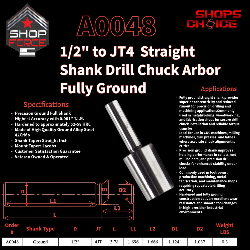 A0048 Straight Shank Drill Chuck Arbor Ground Shank image 2