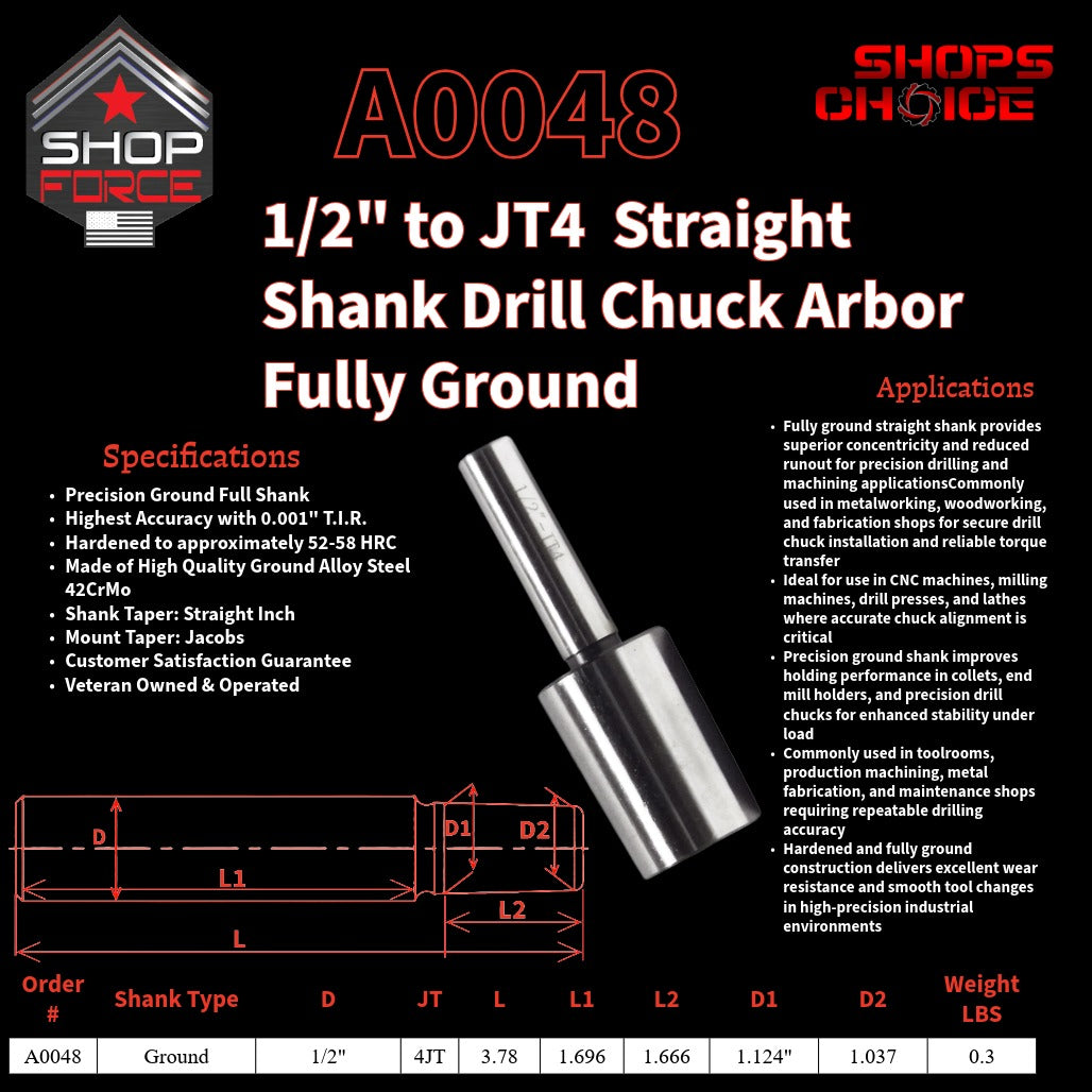A0048 Straight Shank Drill Chuck Arbor Ground Shank image 2