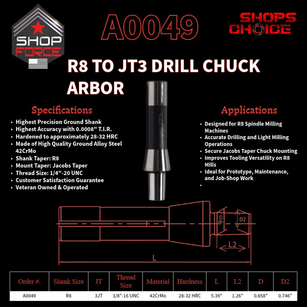 A0049 R8 Drill Chuck Arbor image 2