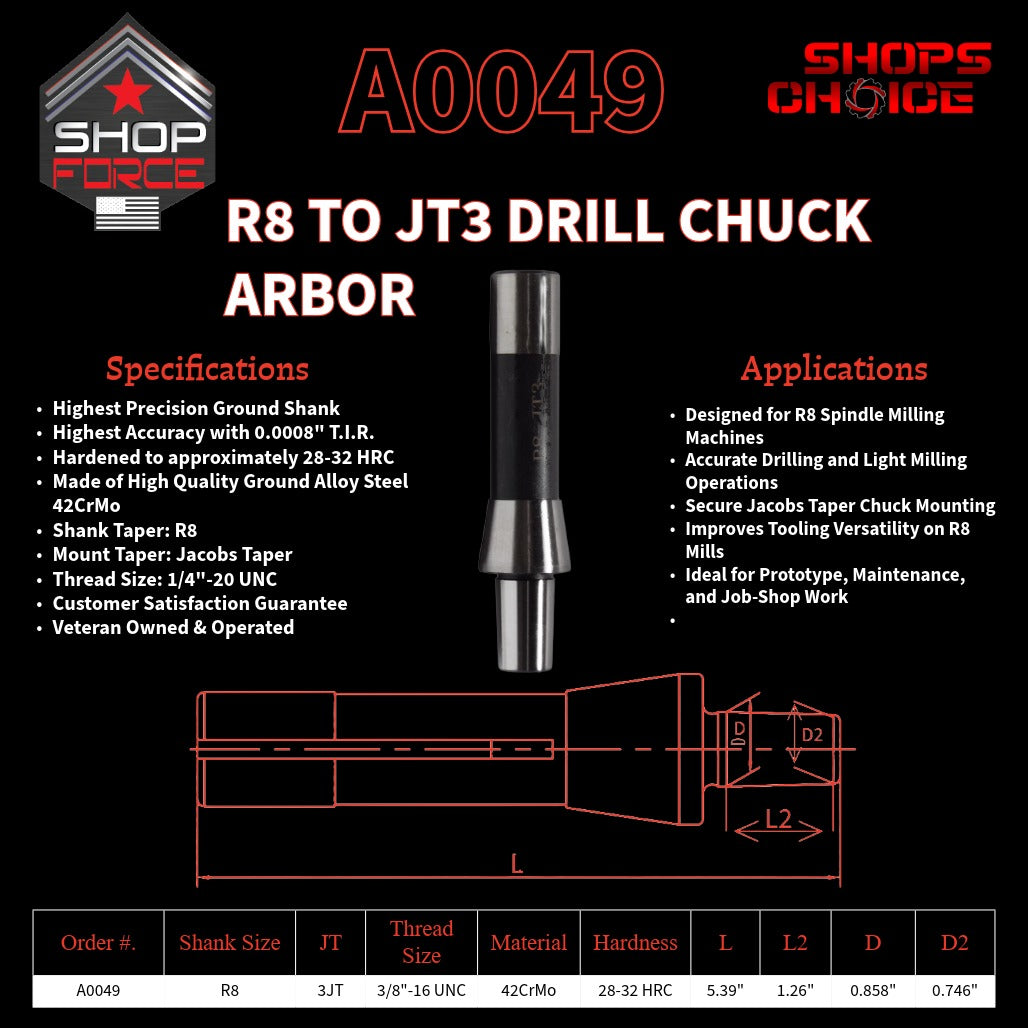 A0049 R8 Drill Chuck Arbor image 2