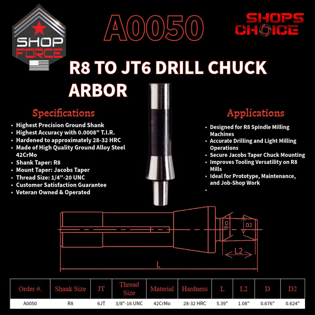 A0050 R8 Drill Chuck Arbor image 2