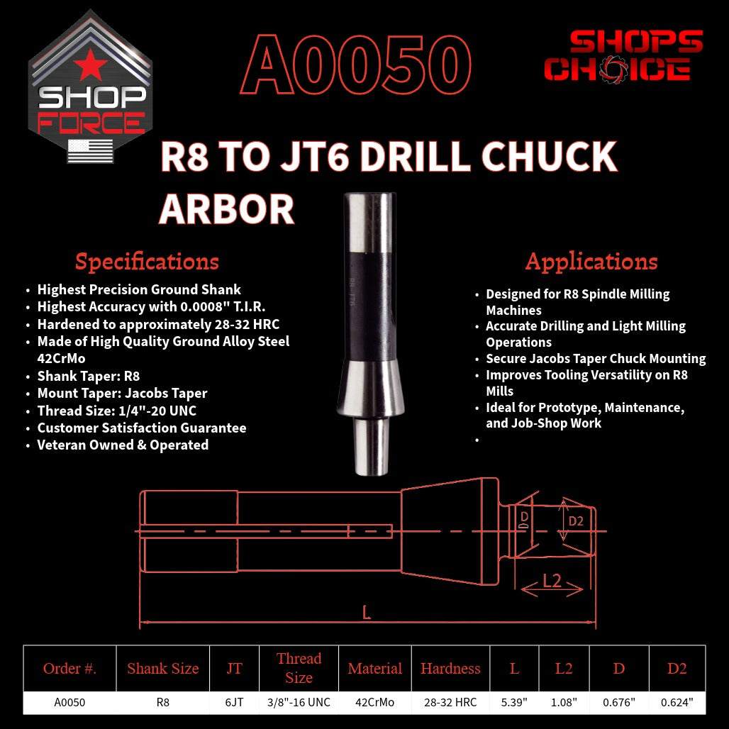 A0050 R8 Drill Chuck Arbor image 2