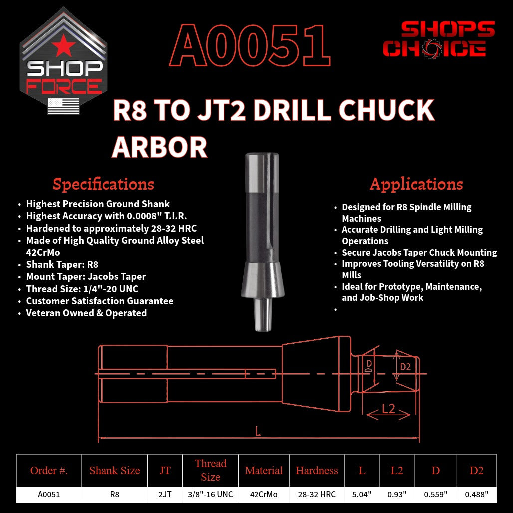 A0051 R8 Drill Chuck Arbor image 2