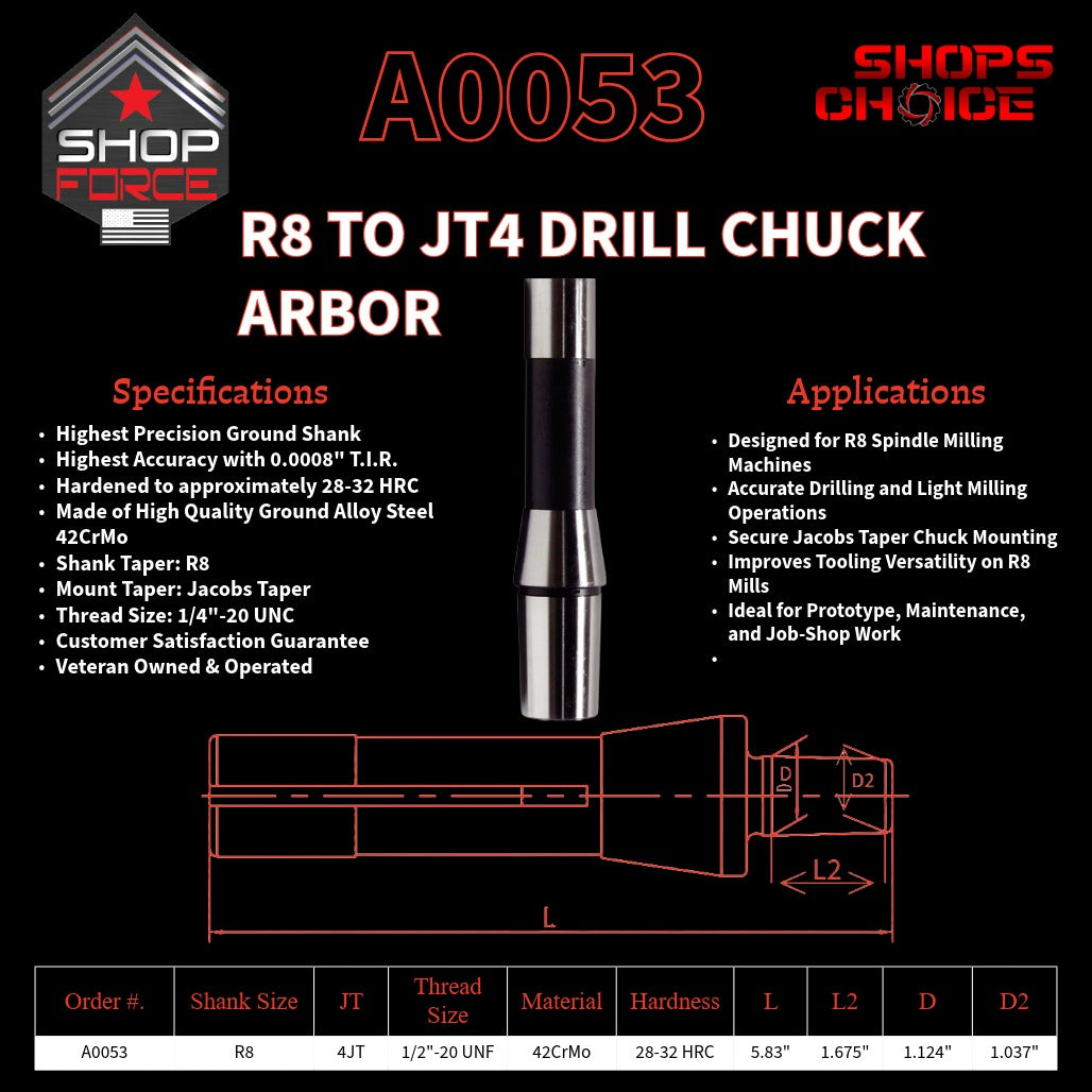 A0053 R8 Drill Chuck Arbor image 2
