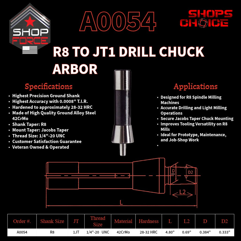 A0054 R8 Drill Chuck Arbor image 2