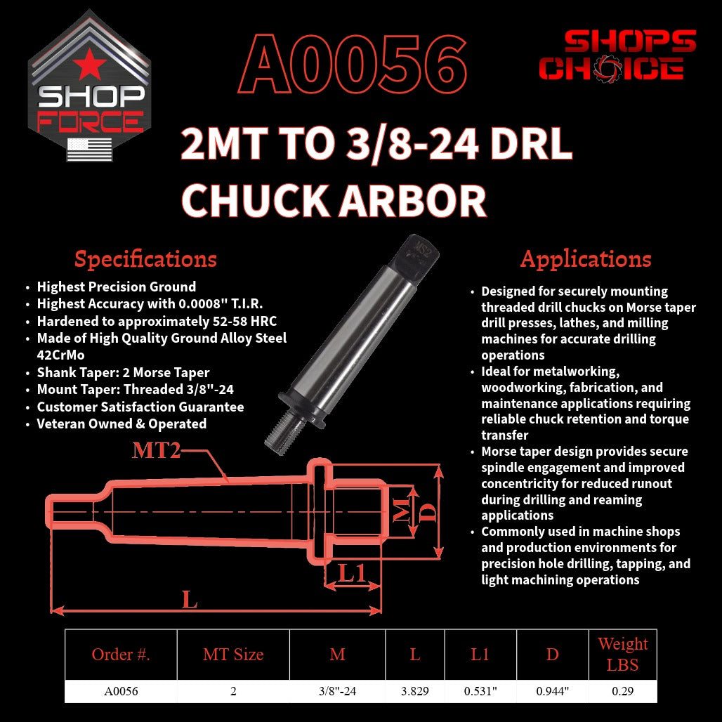 A0056 Morse Taper Threaded Drill Chuck Arbor image 2