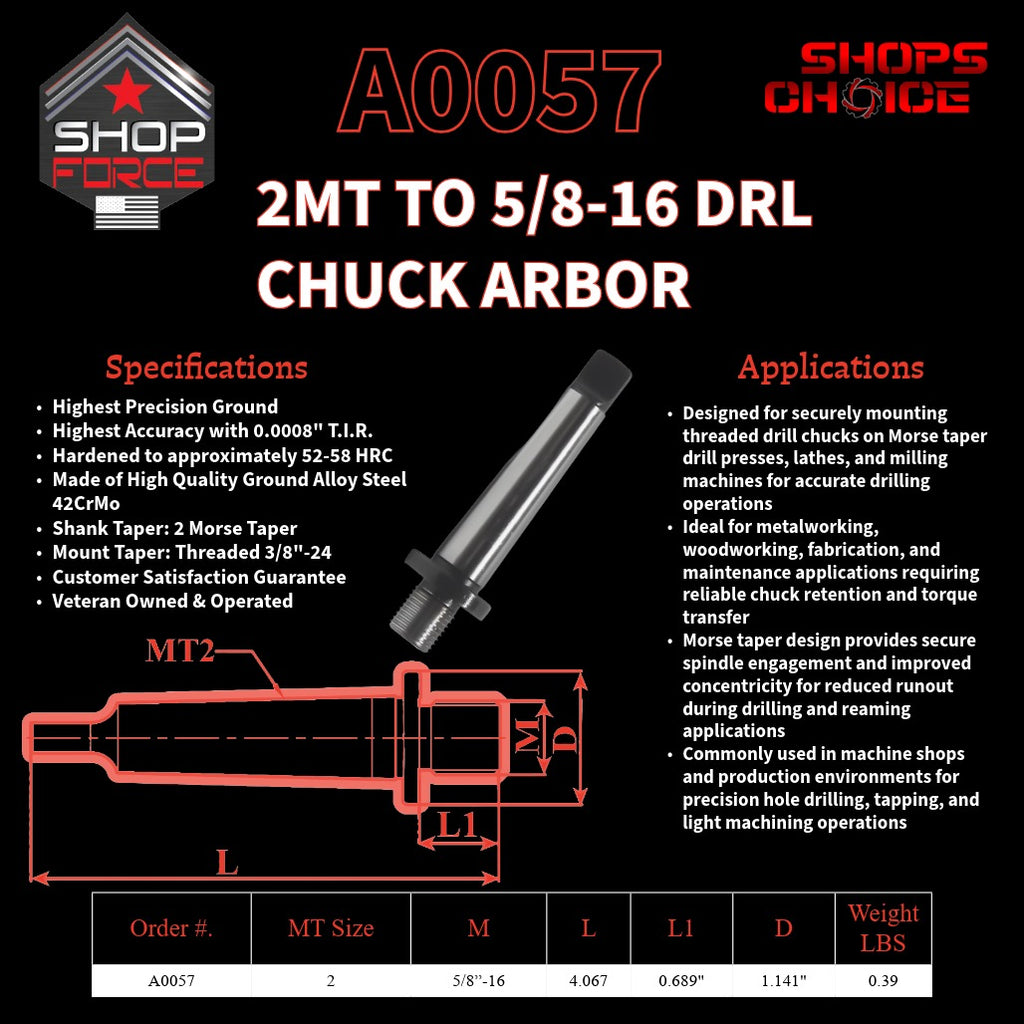 A0057 Morse Taper Threaded Drill Chuck Arbor image 2