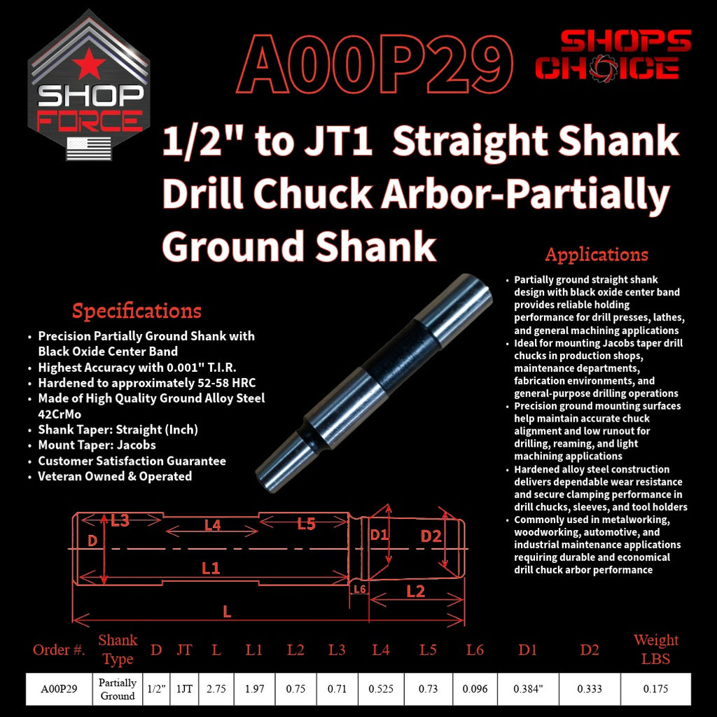 A00P29 Straight Shank Drill Chuck Arbor Partially Ground Shank image 2