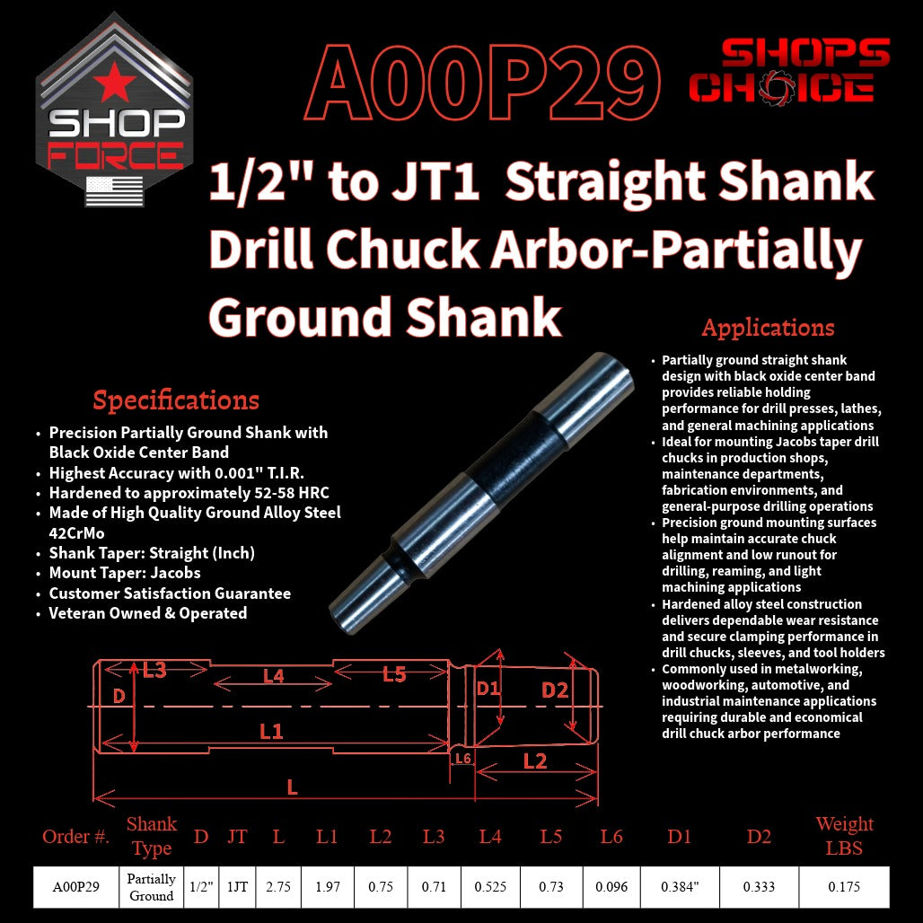 A00P29 Straight Shank Drill Chuck Arbor Partially Ground Shank image 2