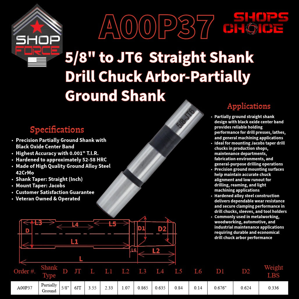 A00P37 Straight Shank Drill Chuck Arbor Partially Ground Shank image 2