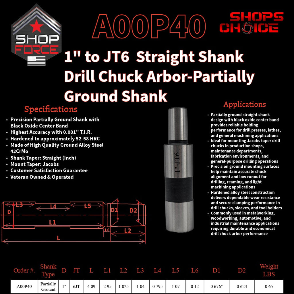 A00P40 Straight Shank Drill Chuck Arbor Partially Ground Shank image 2