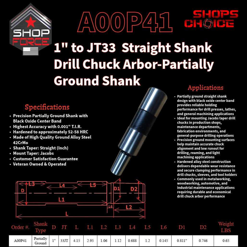 A00P41 Straight Shank Drill Chuck Arbor Partially Ground Shank image 2
