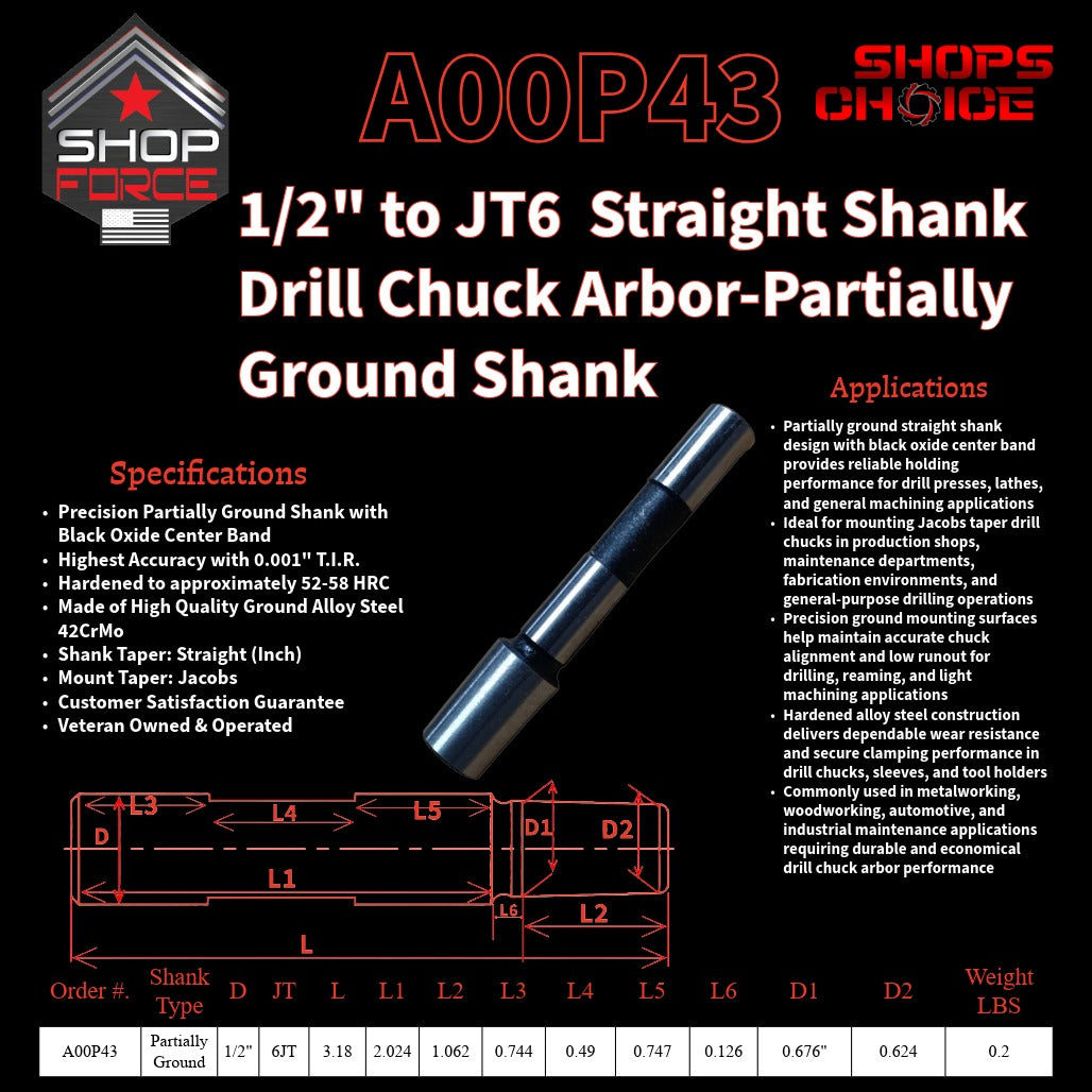 A00P43 Straight Shank Drill Chuck Arbor Partially Ground Shank image 2