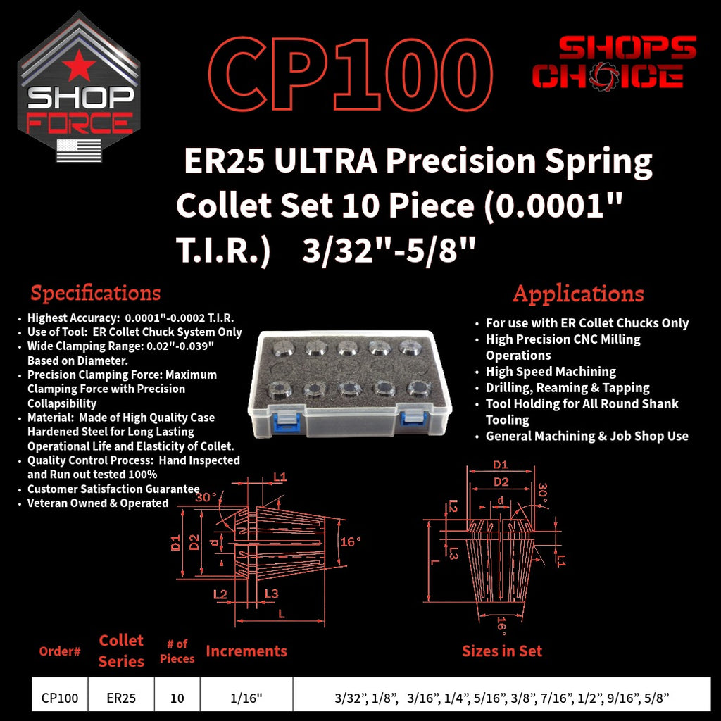 CP100 Ultra High Precision ER Spring Collets image 2