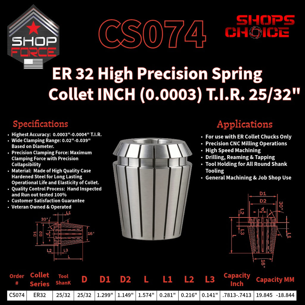 CS074 HP Inch ER Spring Collets image 2