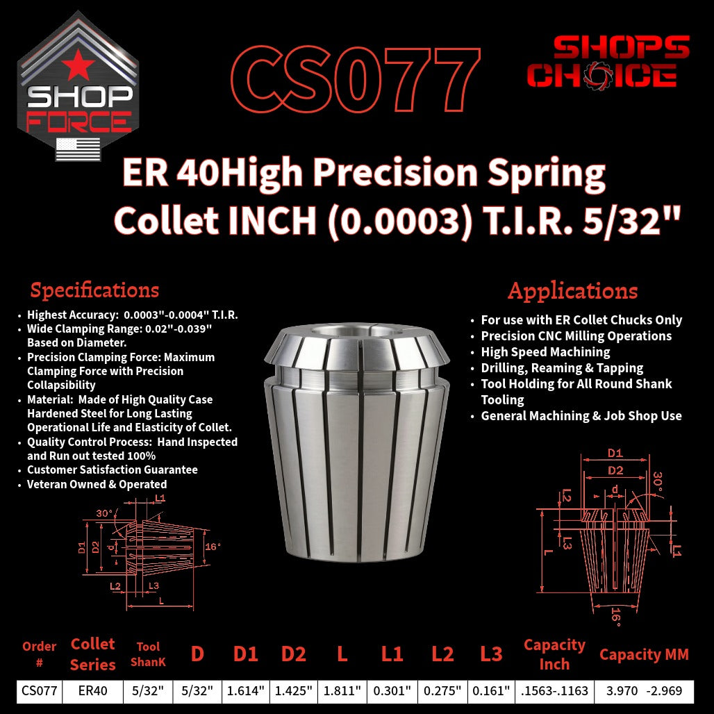 CS077 HP Inch ER Spring Collets image 2
