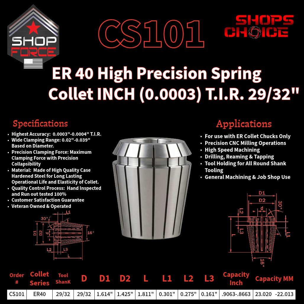 CS101 HP Inch ER Spring Collets image 2