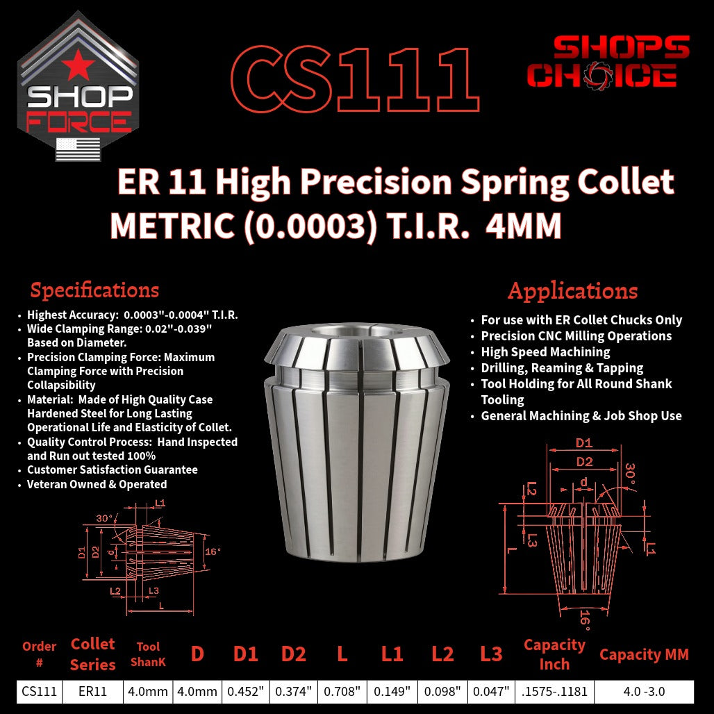 CS111 HP Metric ER Spring Collets image 2