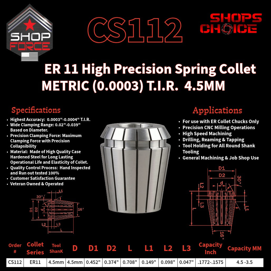 CS112 HP Metric ER Spring Collets image 2