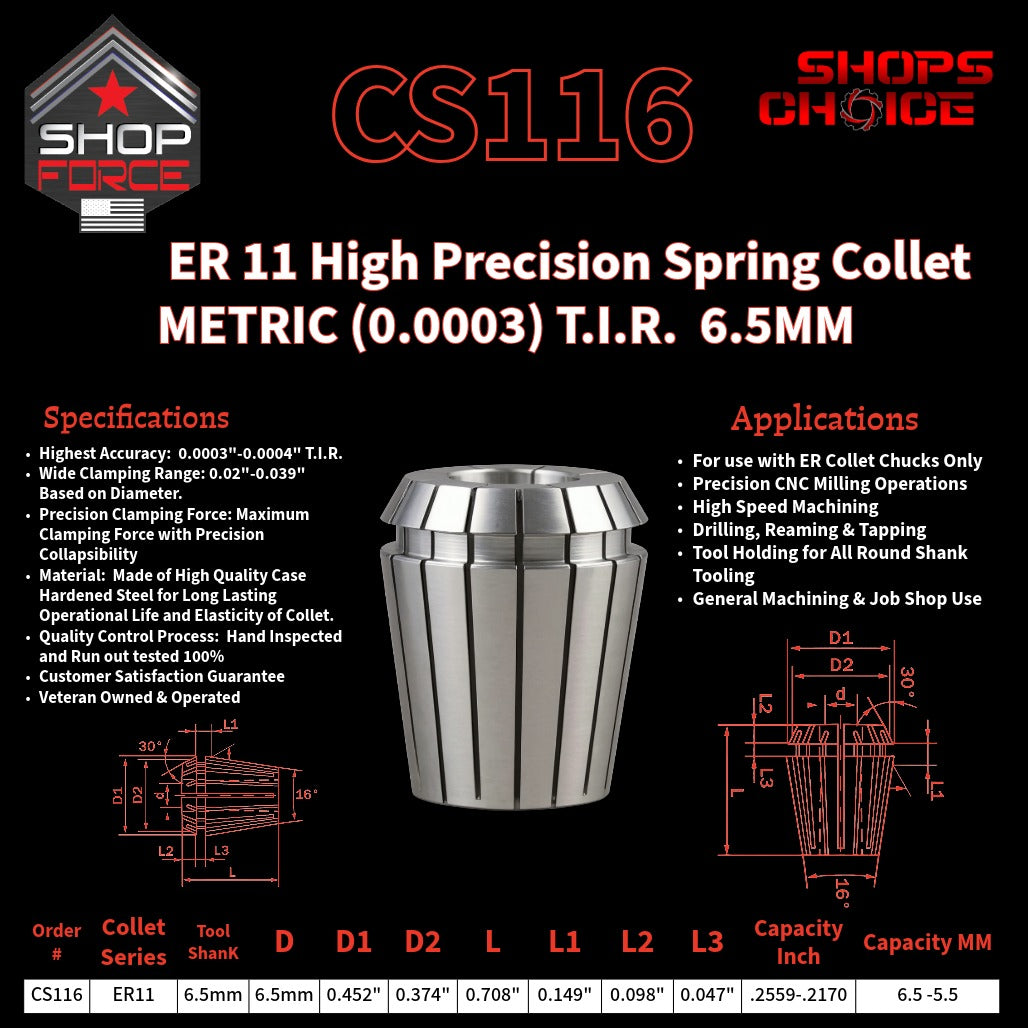 CS116 HP Metric ER Spring Collets image 2