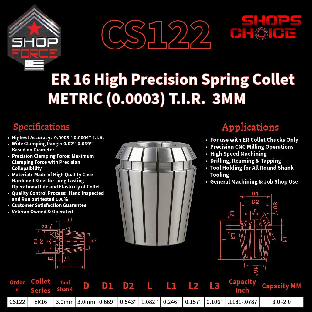 CS122 HP Metric ER Spring Collets image 2