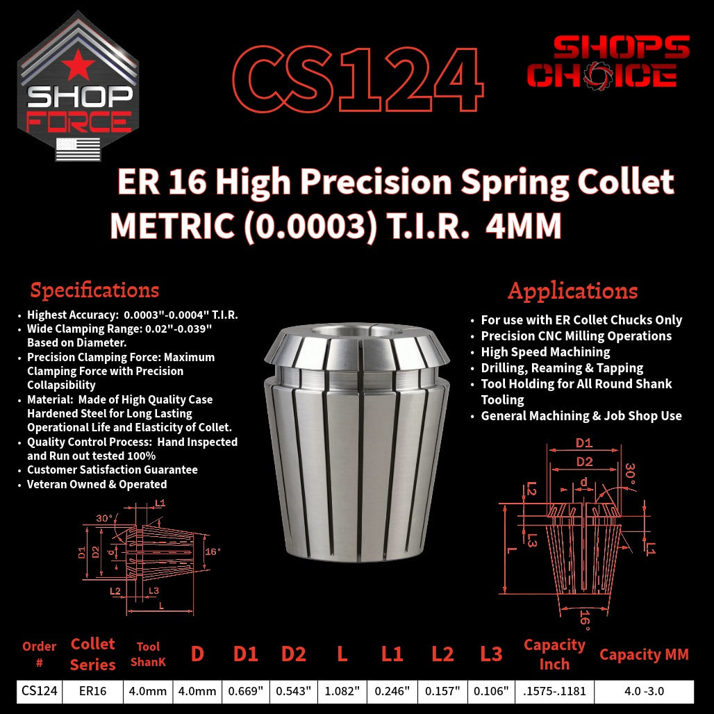 CS124 HP Metric ER Spring Collets image 2