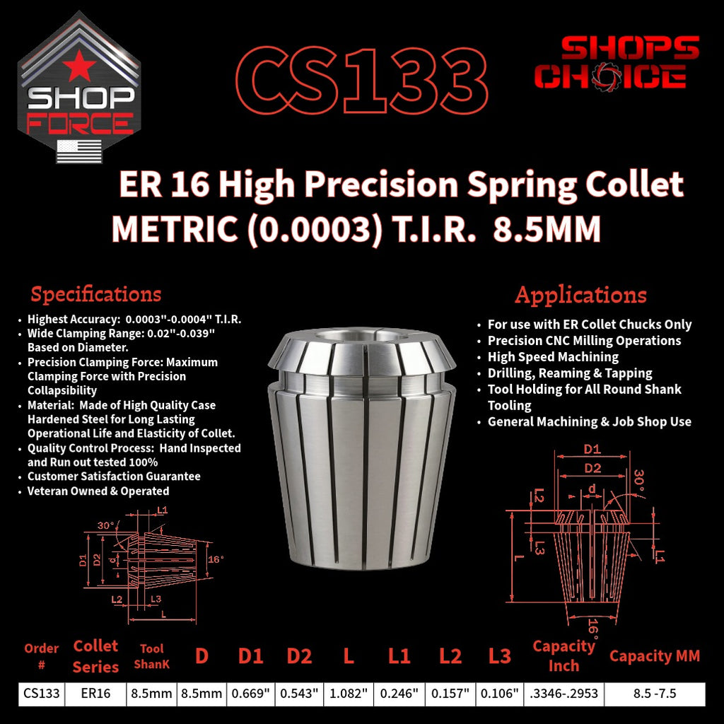 CS133 HP Metric ER Spring Collets image 2