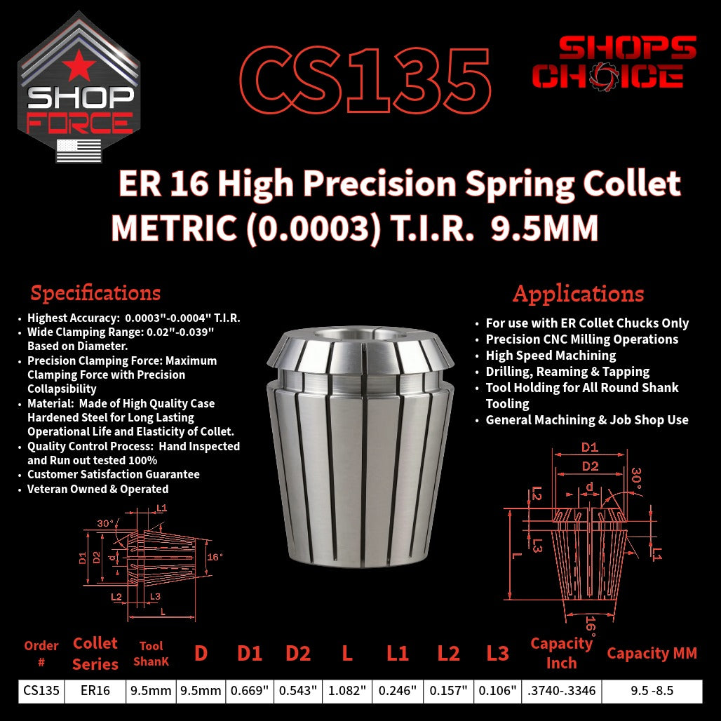 CS135 HP Metric ER Spring Collets image 2