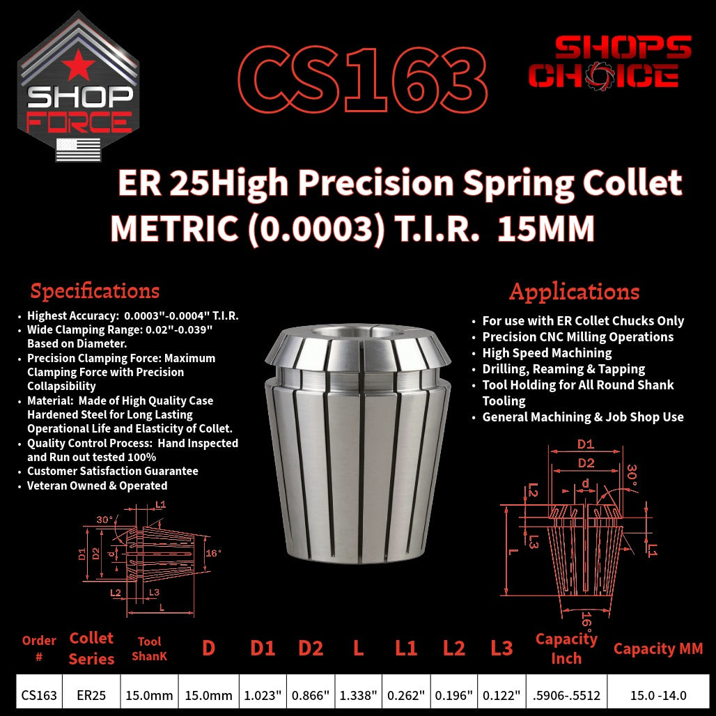 CS163 HP Metric ER Spring Collets image 2