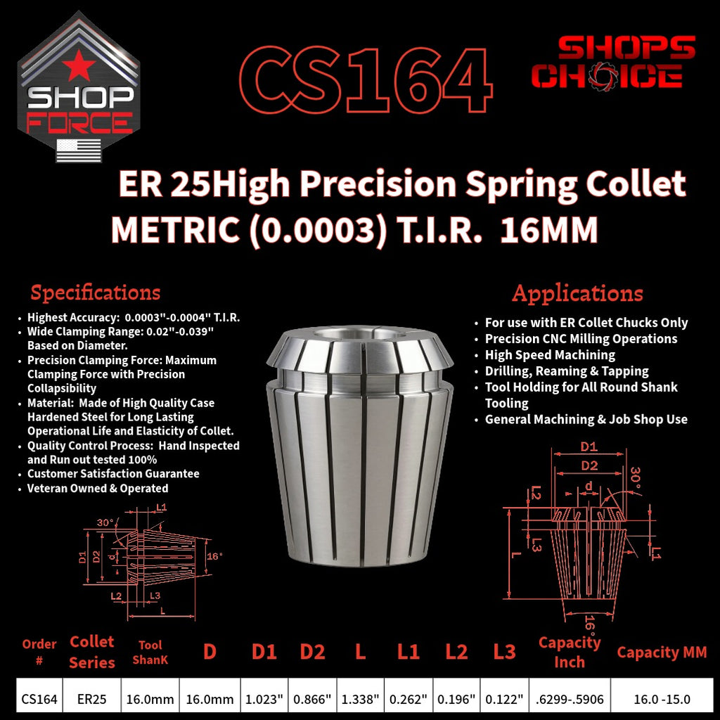 CS164 HP Metric ER Spring Collets image 2