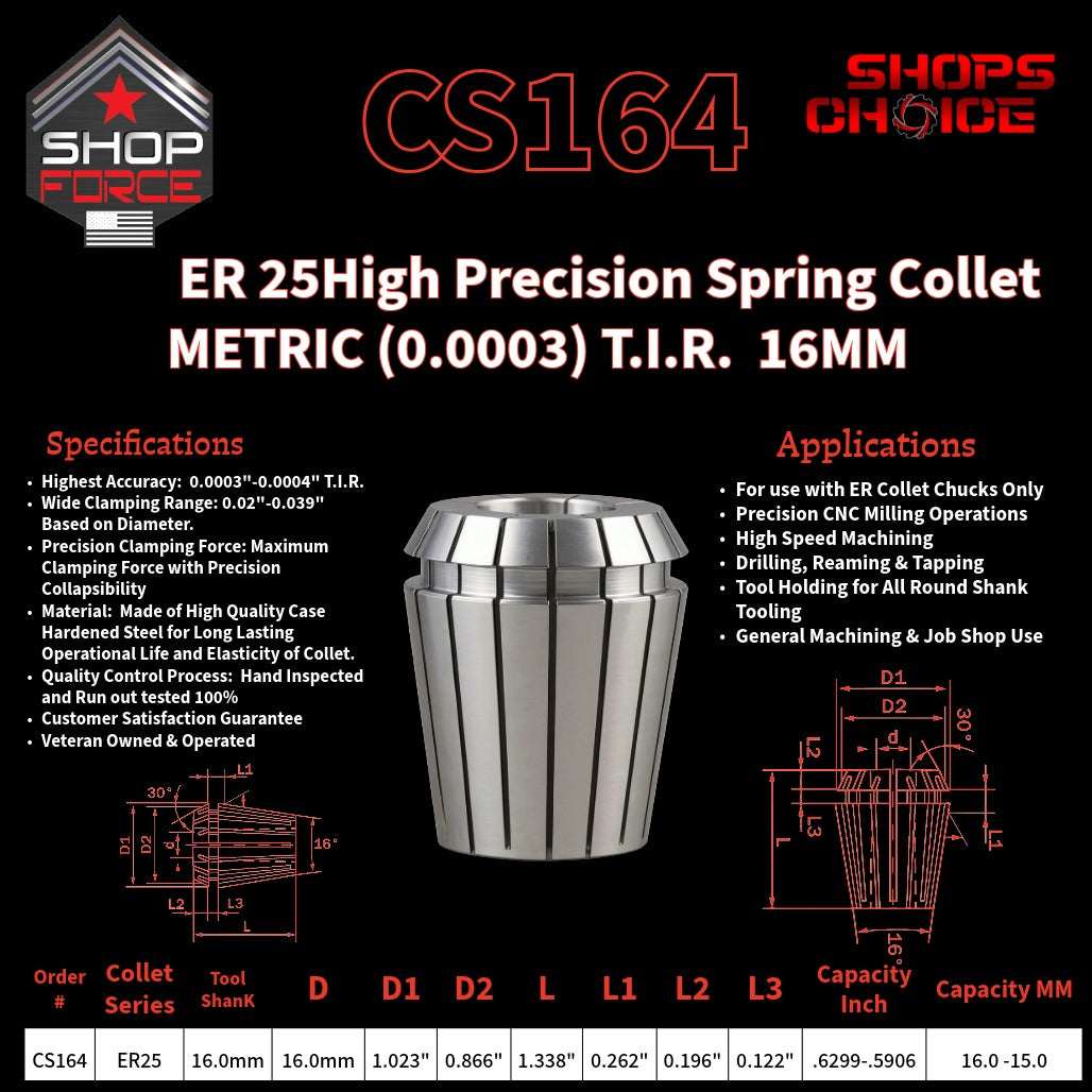 CS164 HP Metric ER Spring Collets image 2