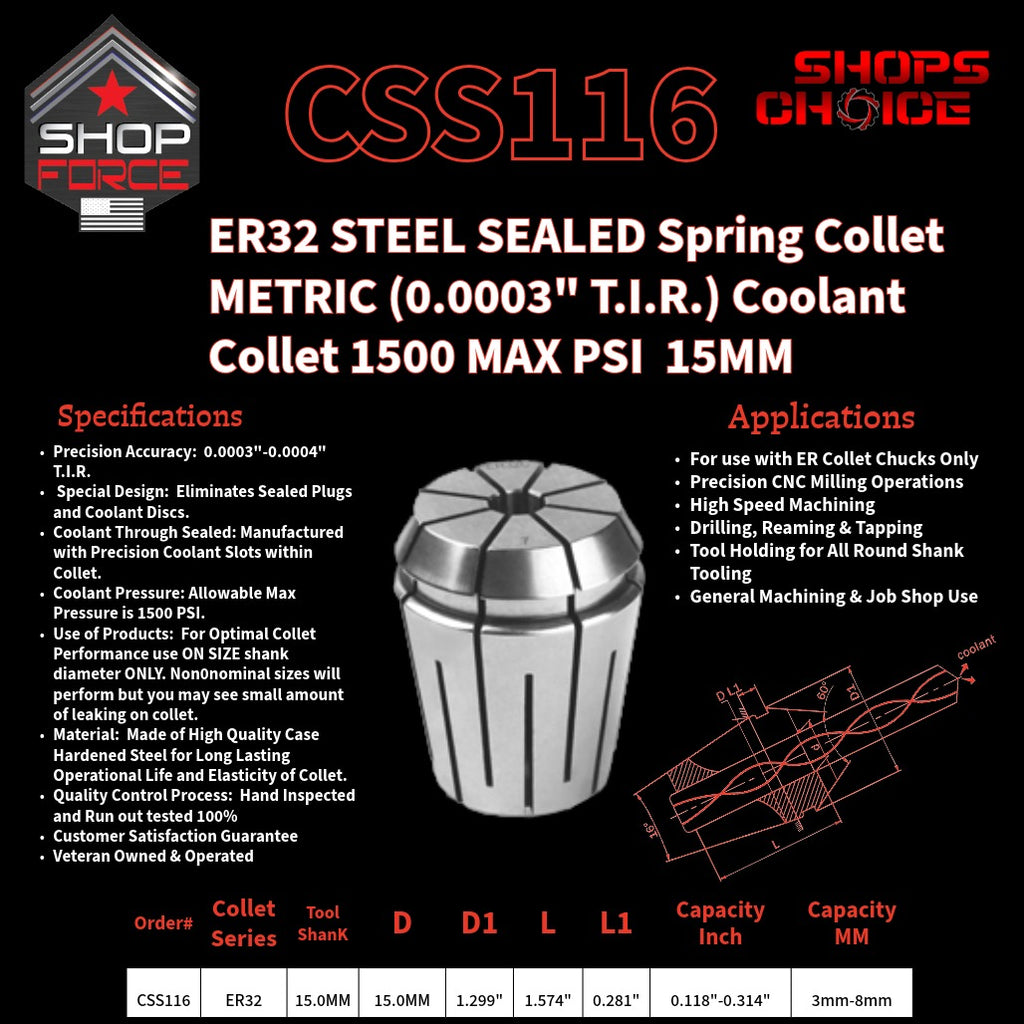CSS116 Steel Sealed Metric ER Spring Collets image 2