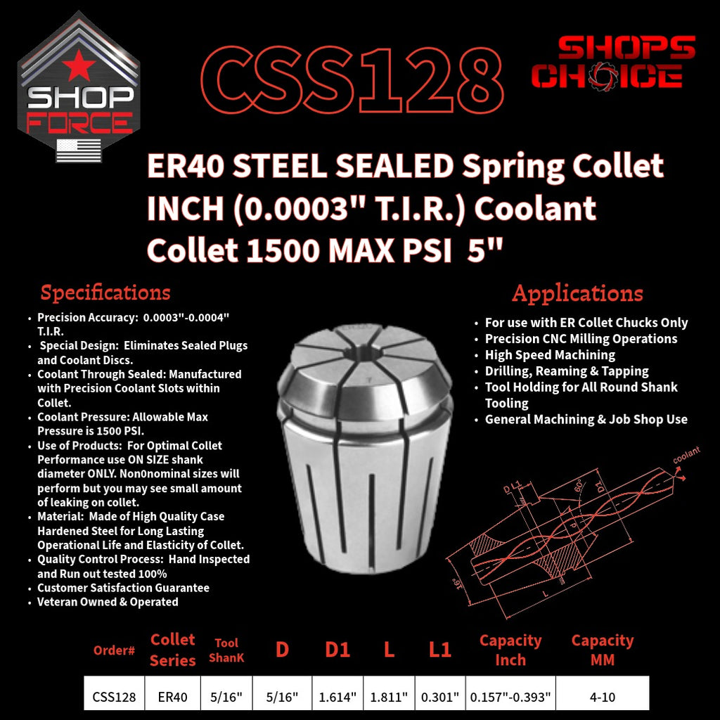 CSS128 Steel Sealed Inch ER Spring Collets image 2