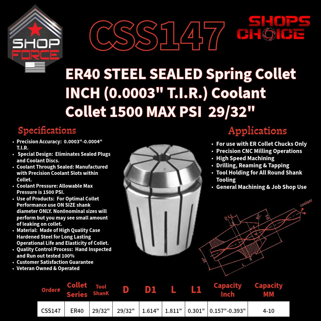 CSS147 Steel Sealed Inch ER Spring Collets image 2