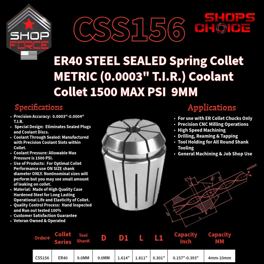 CSS156 Steel Sealed Metric ER Spring Collets image 2