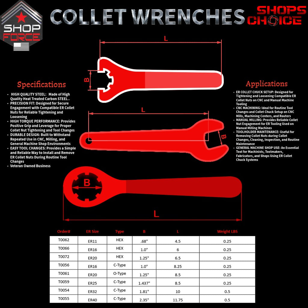 ER11 HEX WRENCH FOR COLLET CHUCK